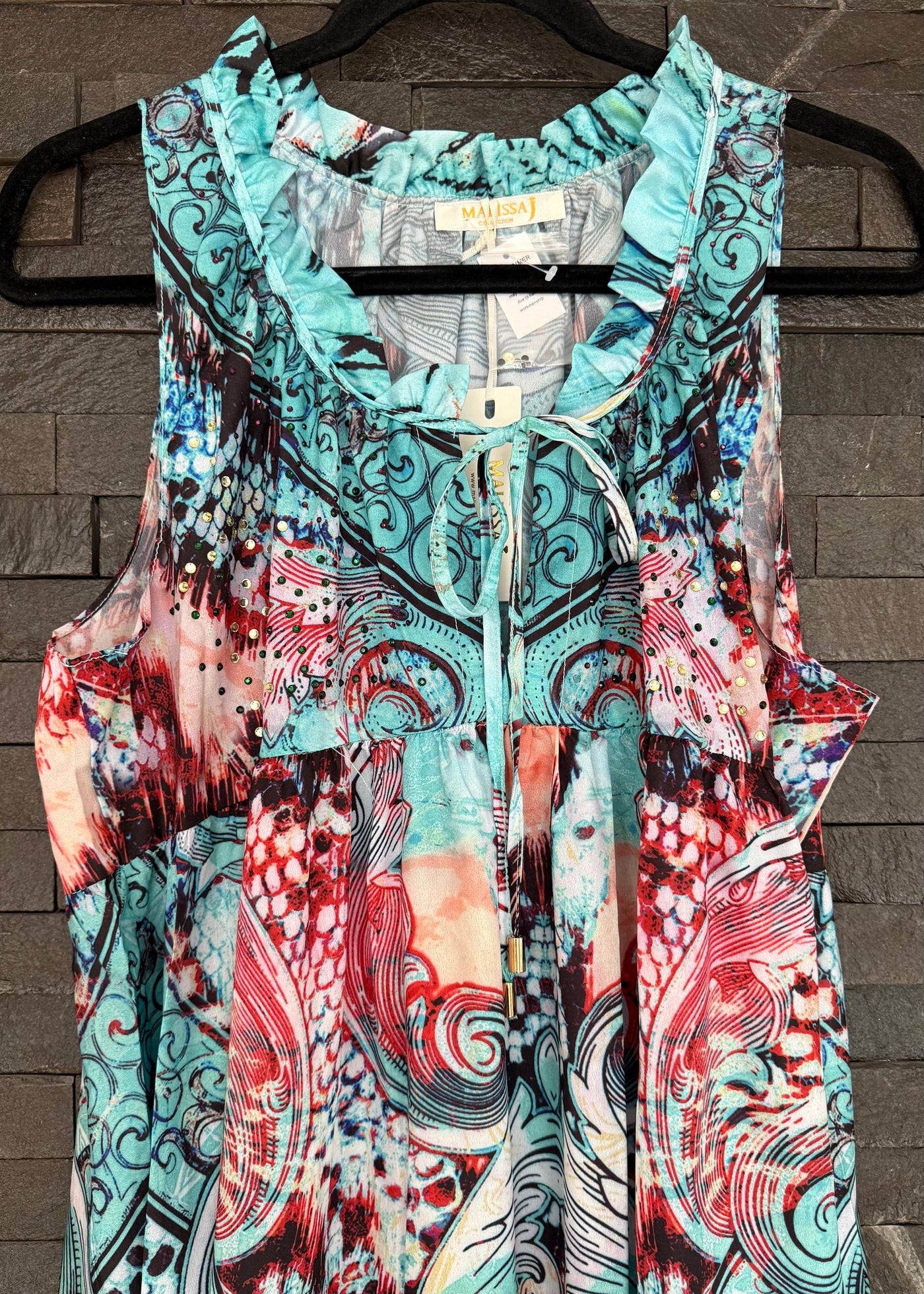 MJ Blue Multi Print Tiered Maxi Dress