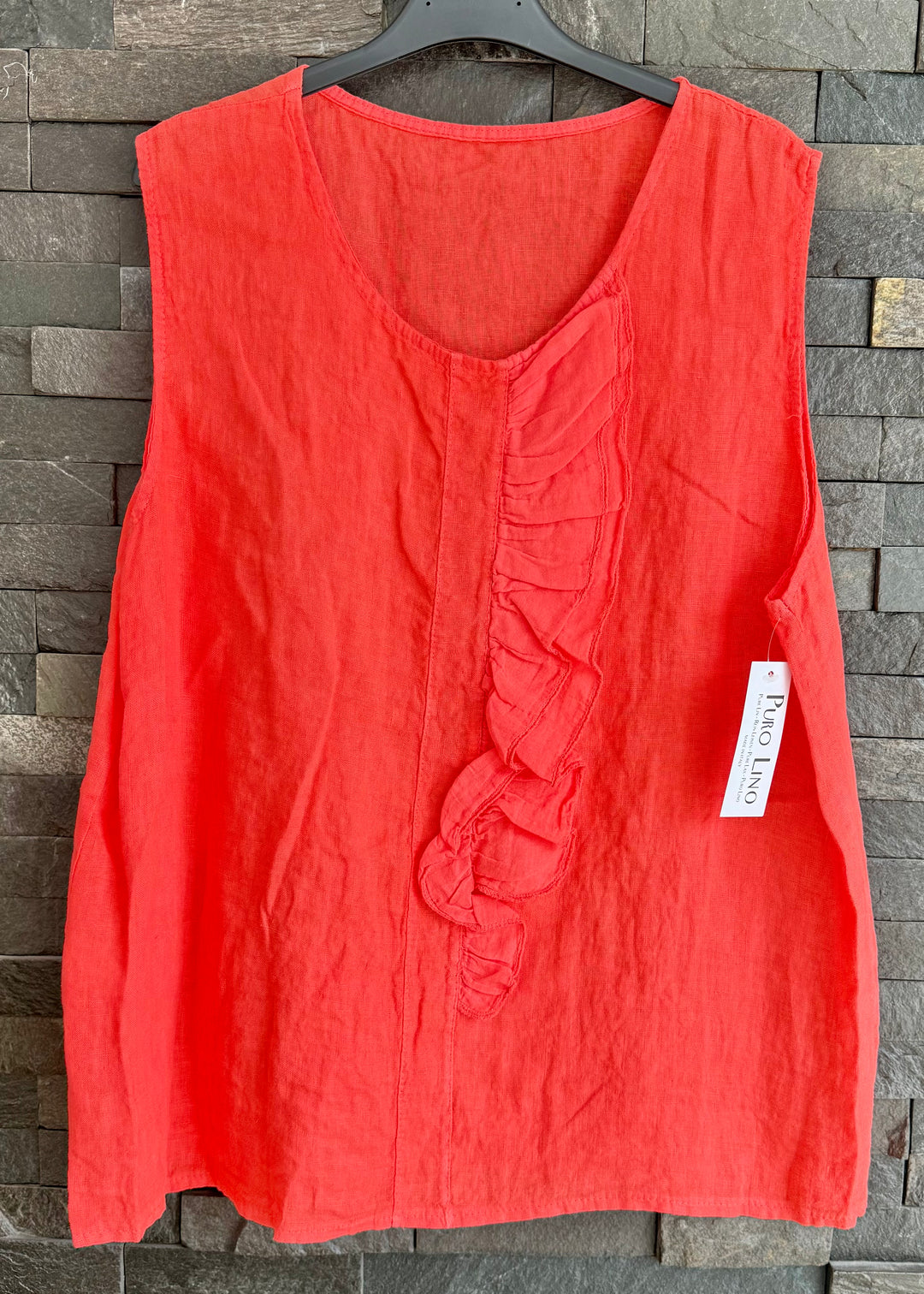 Coral Ruffle Detail Linen Top