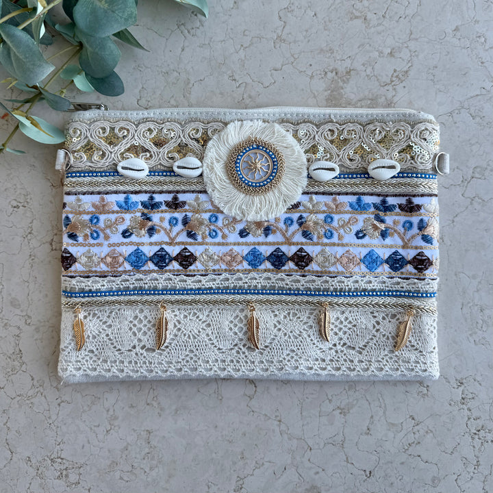 Blue Embroidered Venice Bag