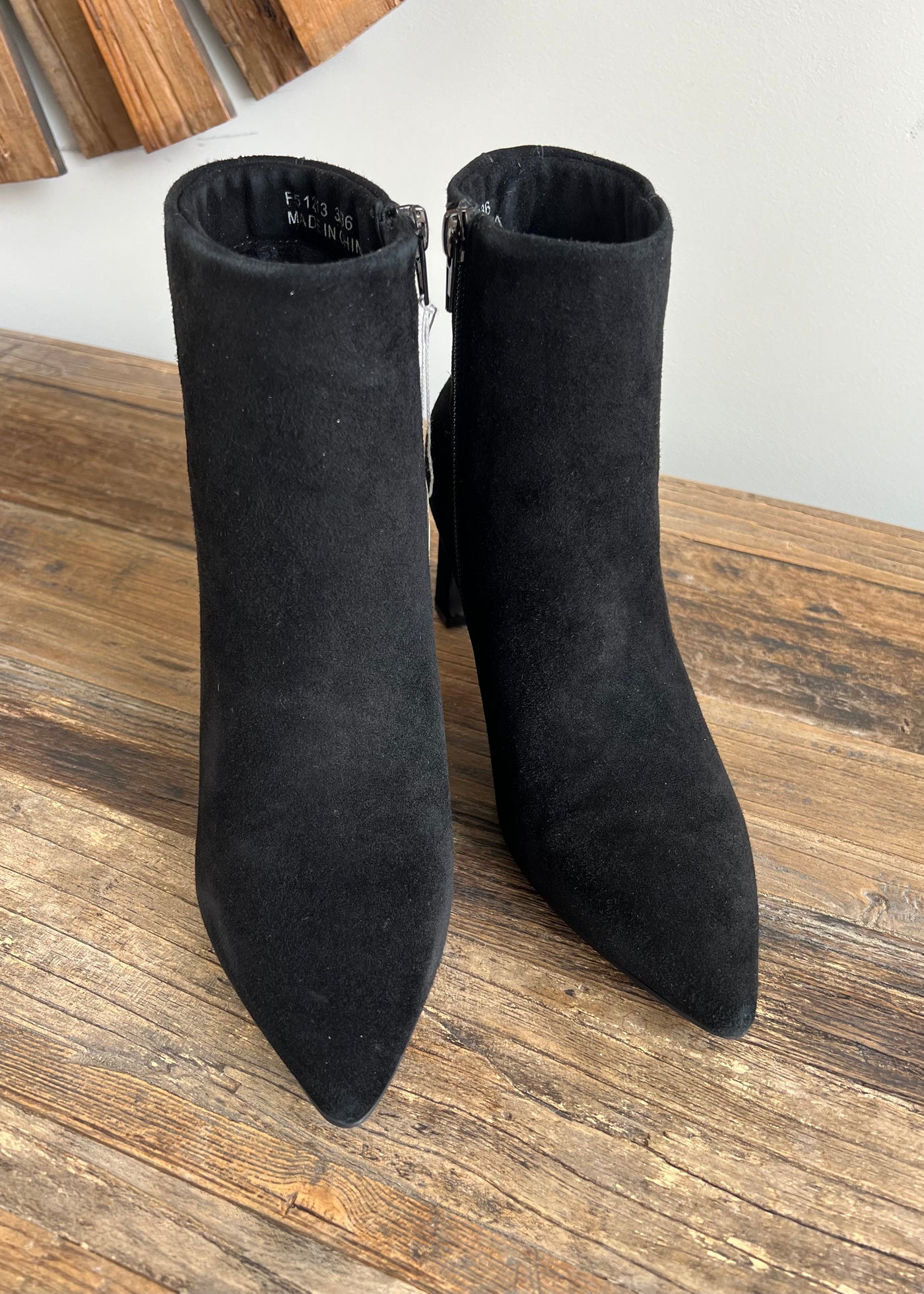 Black Suede Leather Heeled Boots