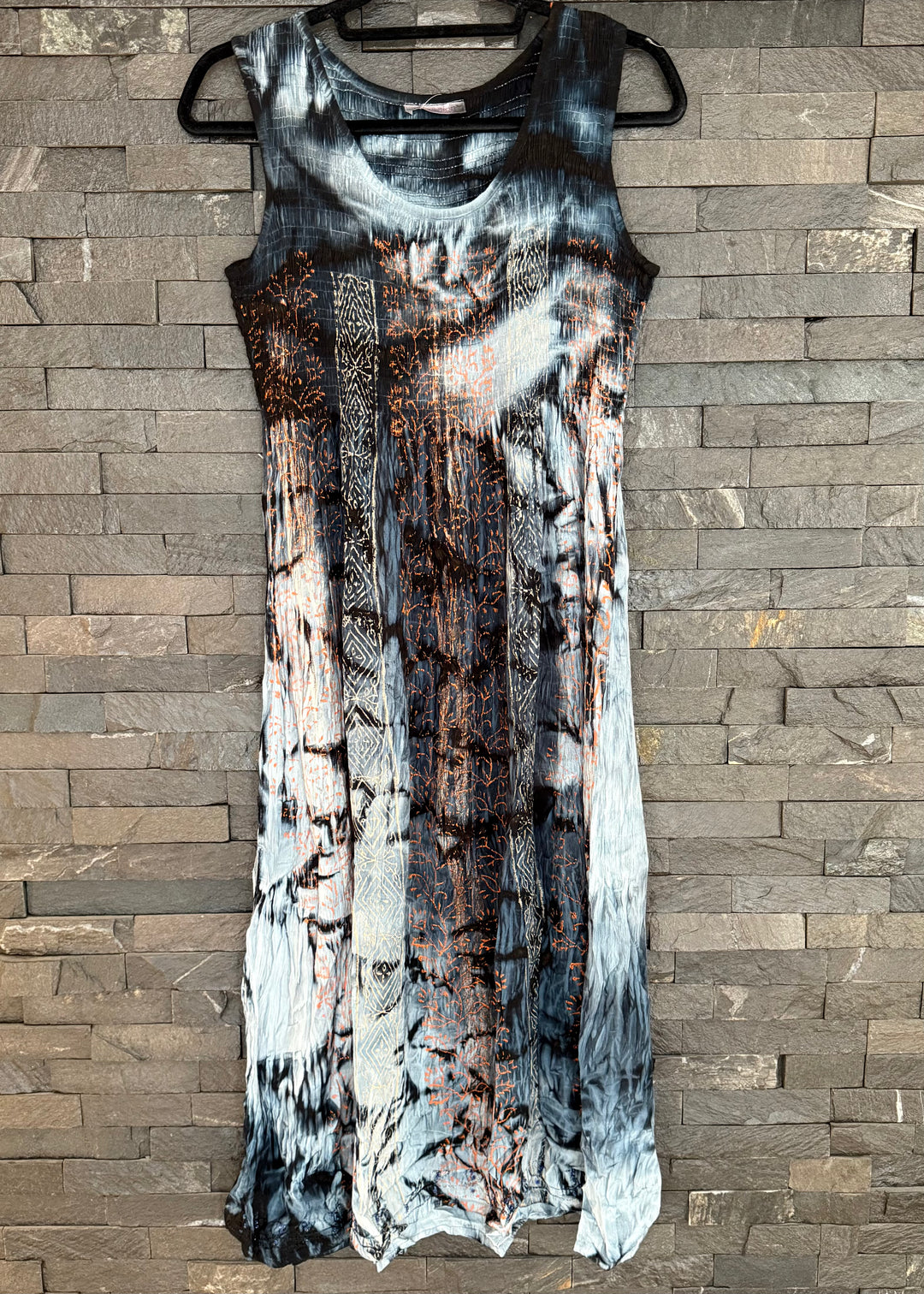 Black Tie Dye Shirred Summer Dress