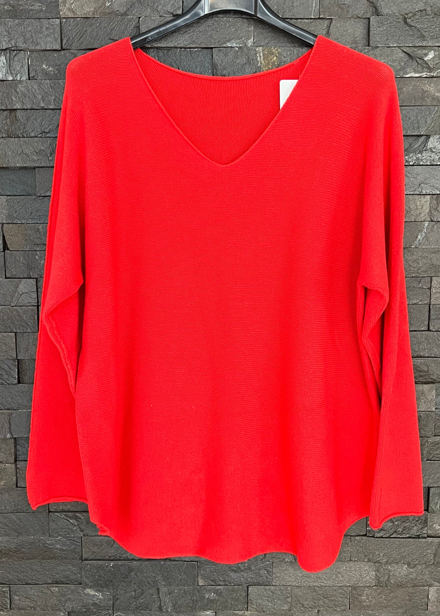 Red Seam Detail V Neck Knit