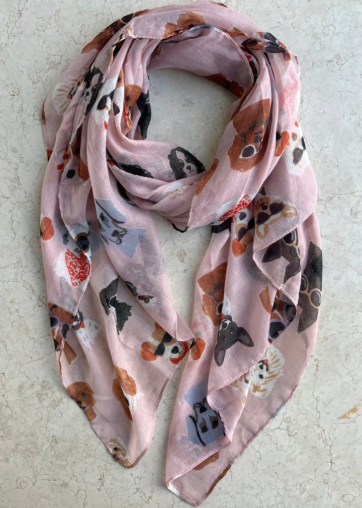 Pale Pink Dog Print Scarf