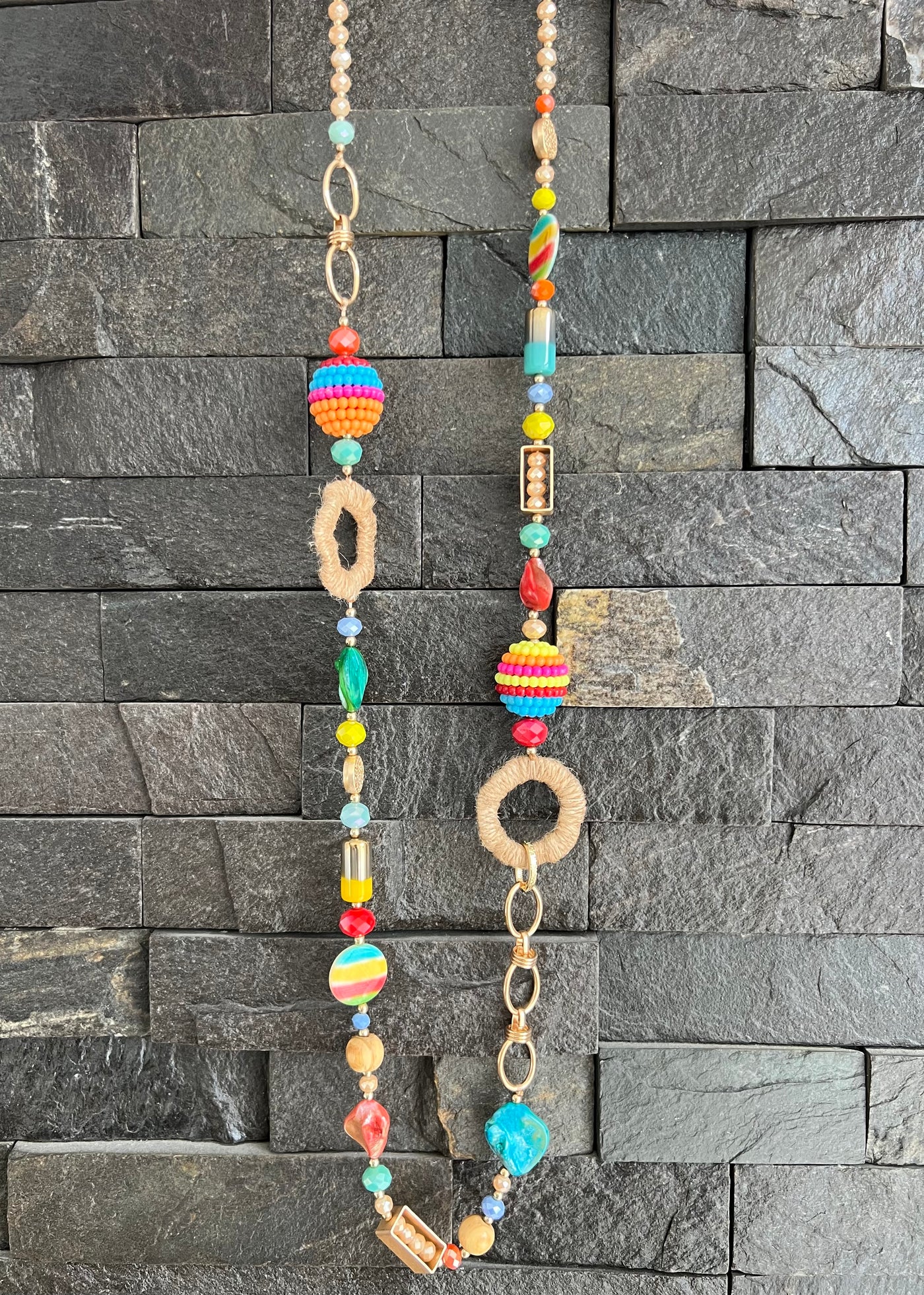 Multicoloured Bead Long Necklace