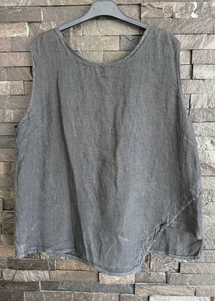 Charcoal Button Back Linen Top