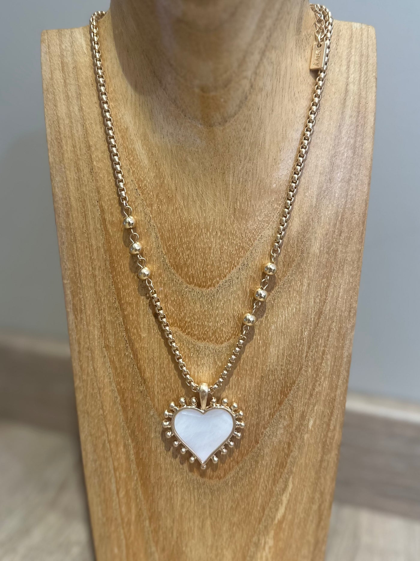 Gold & Pearly White Heart Necklace