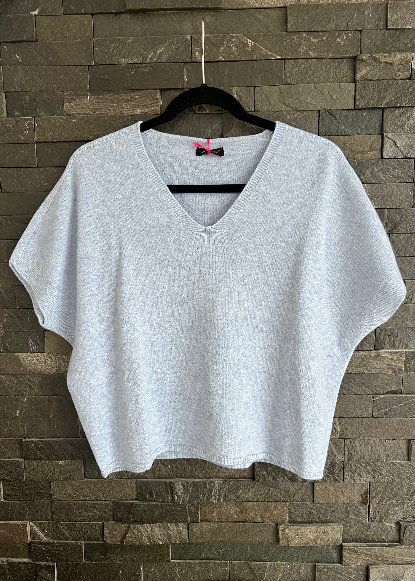 Pale Blue Short Sleeve V Neck Jumper