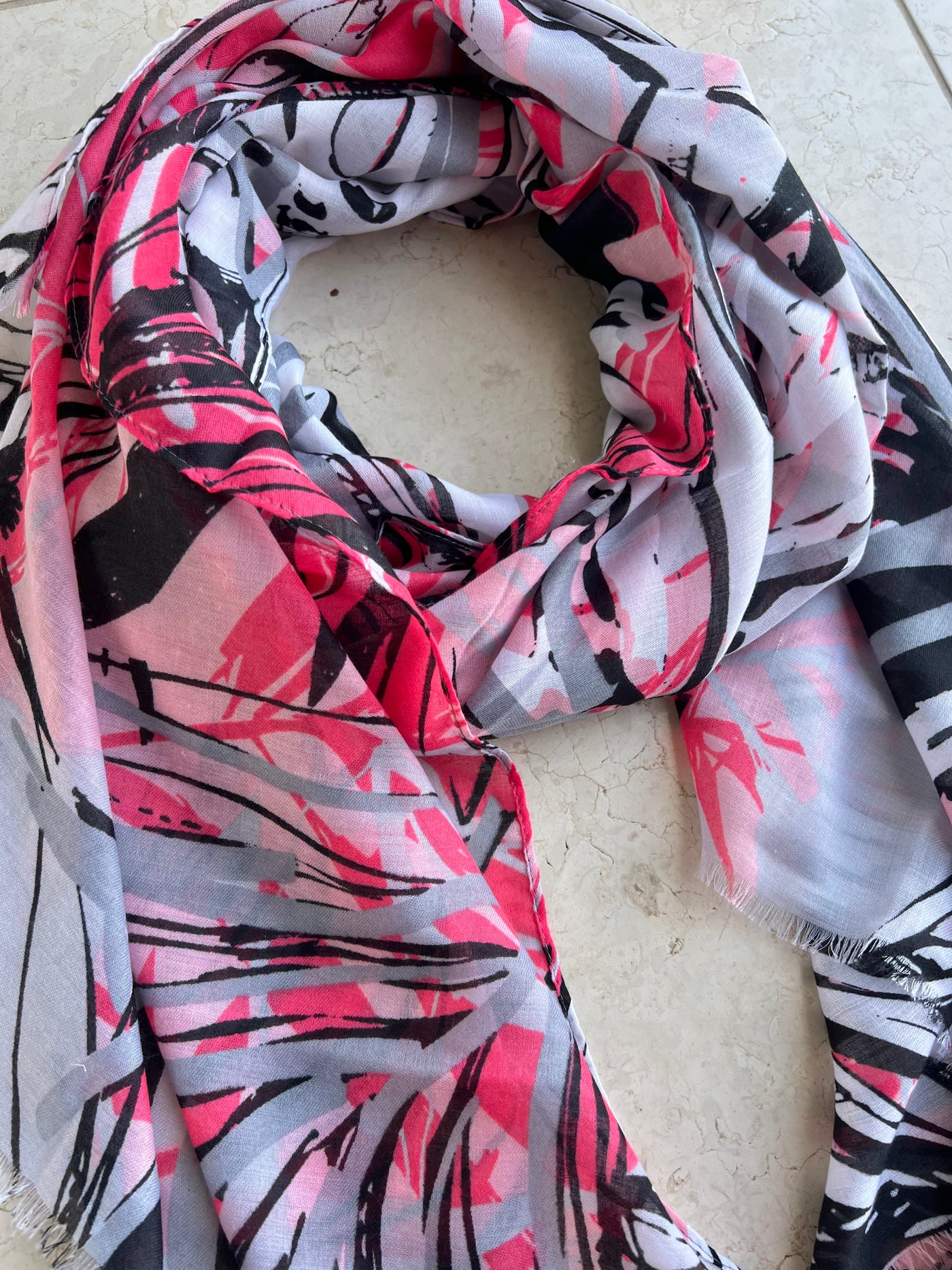 Pink Palm Leaves Scarf