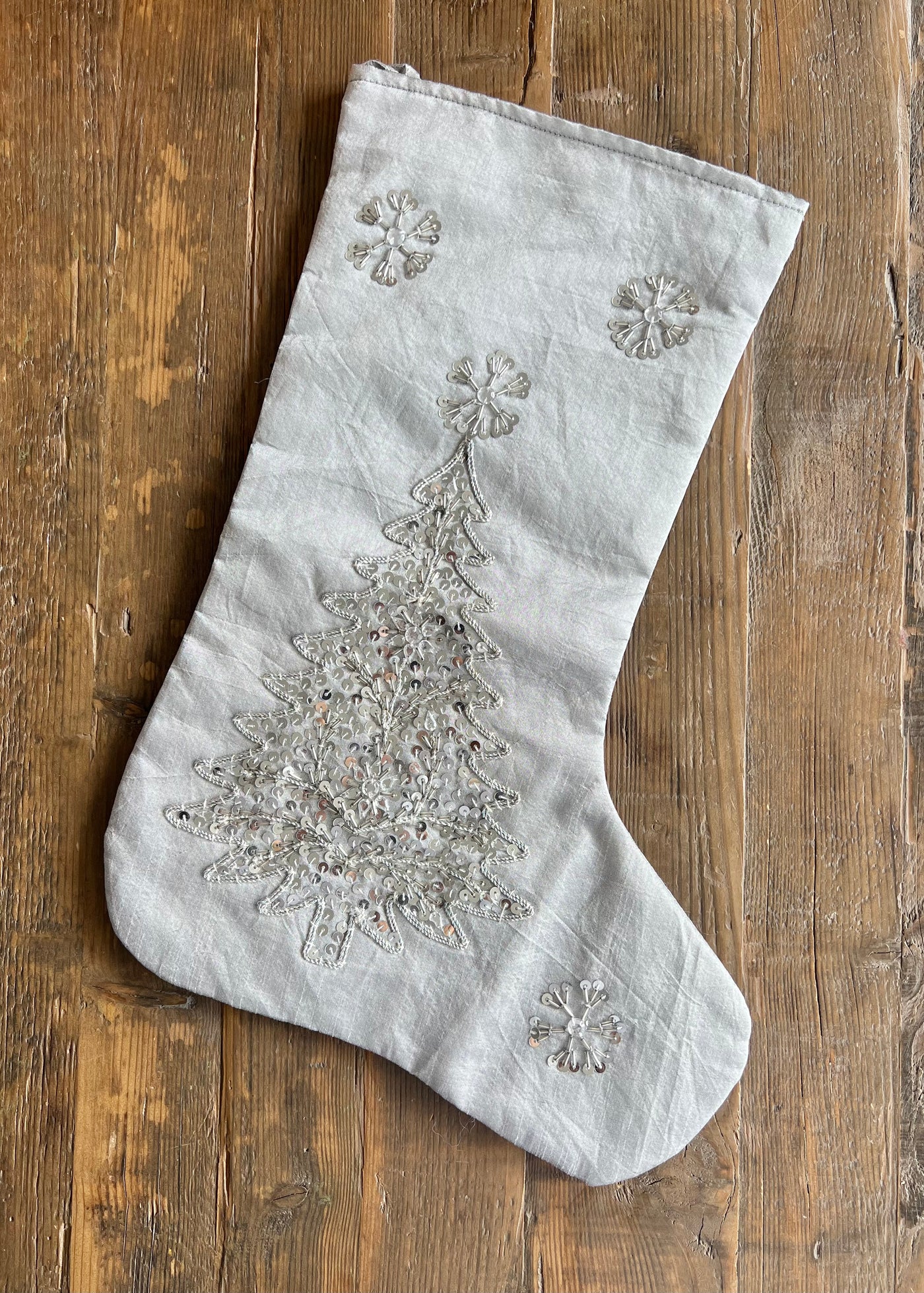 Silver Christmas Tree Stocking