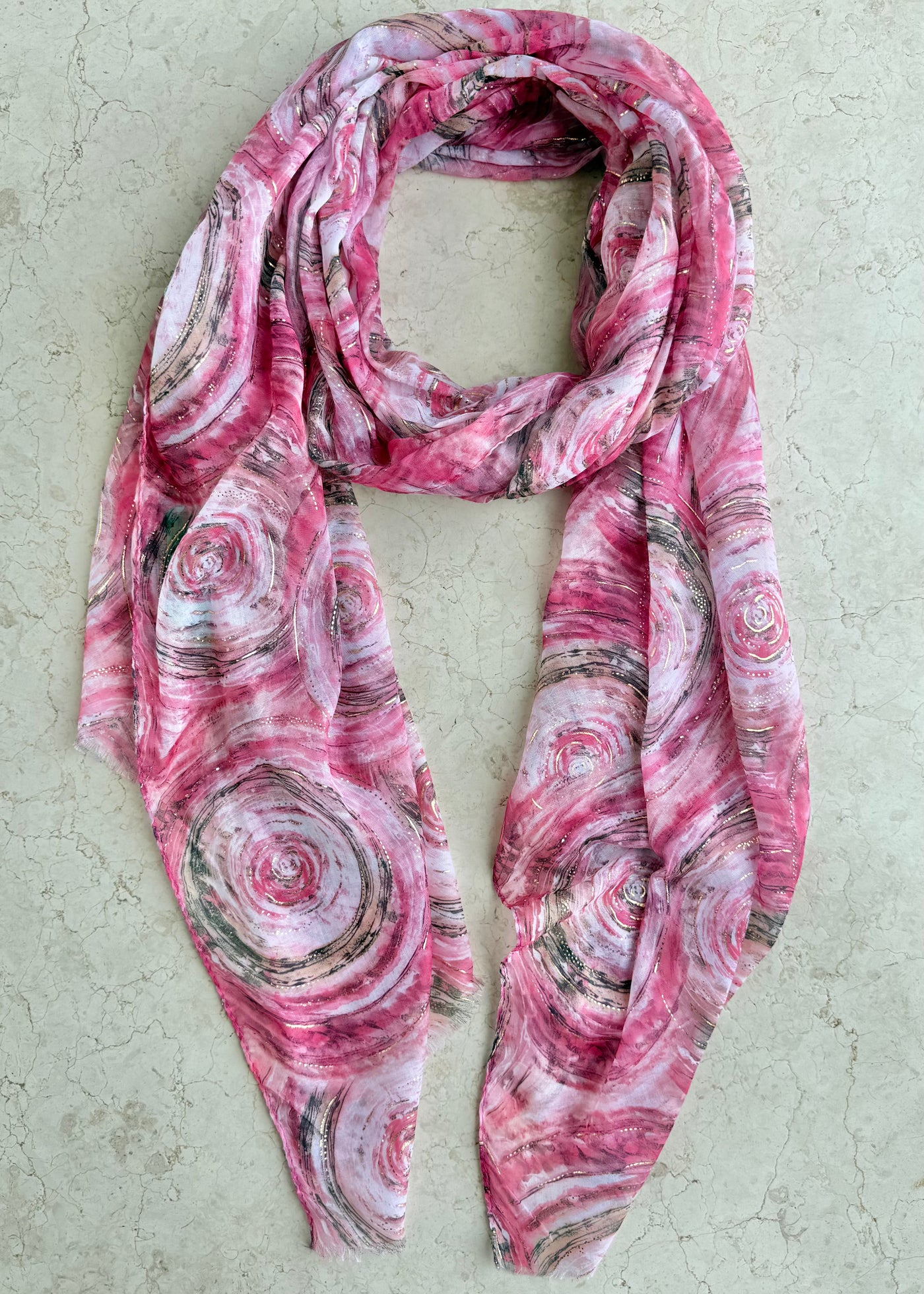 Pink & Gold Circle Pattern Scarf