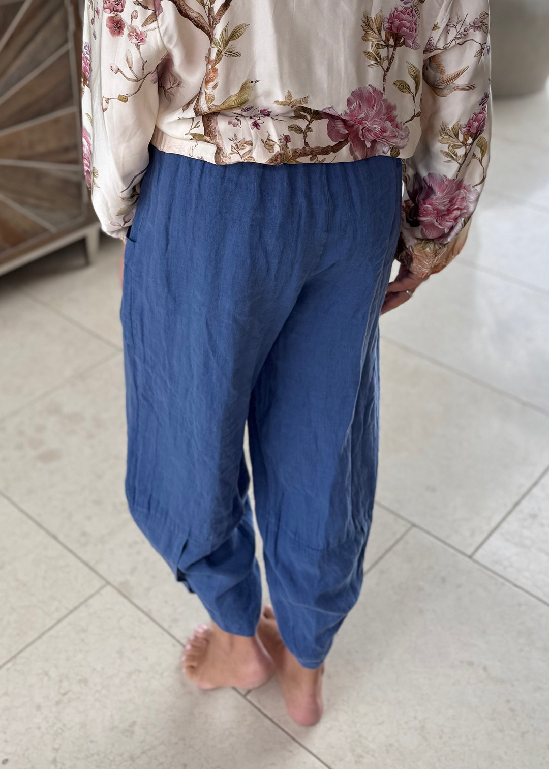 Blue Linen Pocket Cocoon Trousers