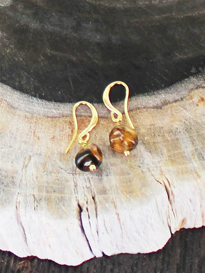 Gold Plated Tiger Eye Drop Earrings