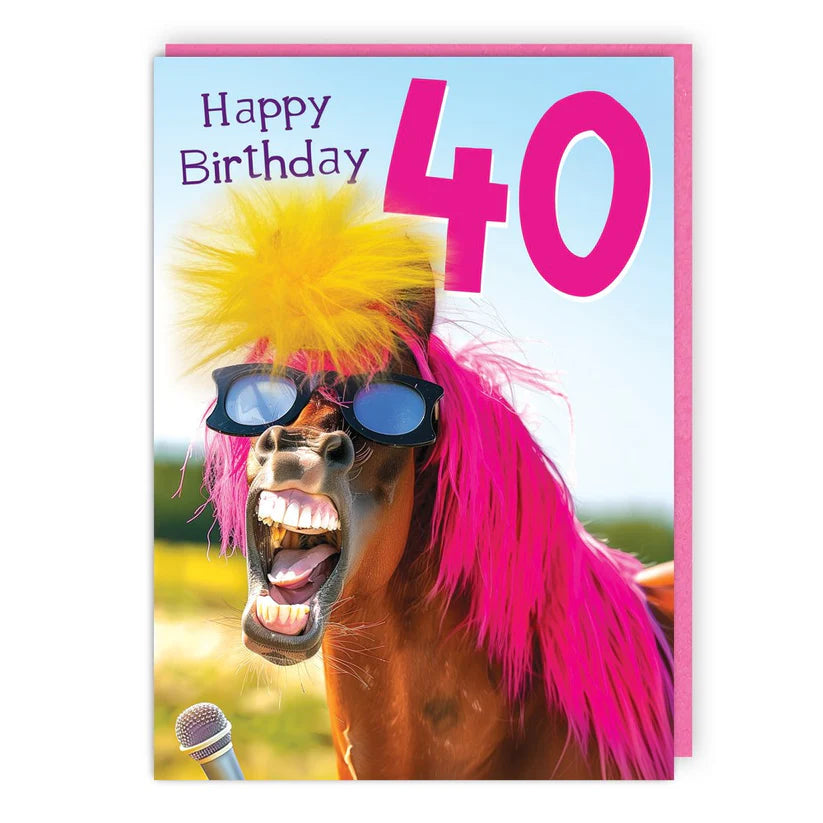 Fluffy Horse 40 Birthday Card