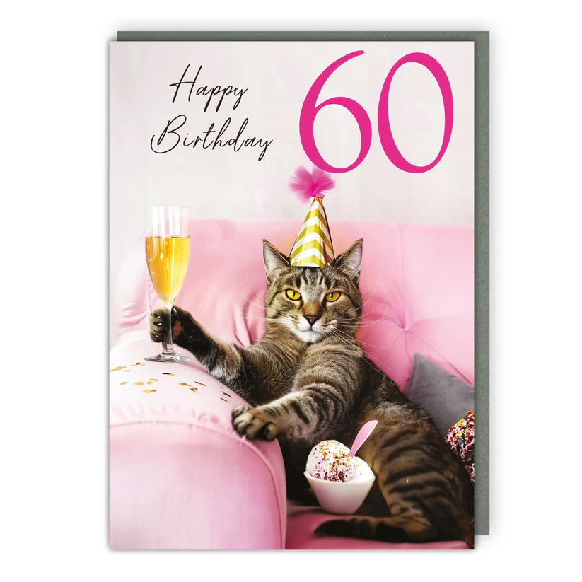 Prosecco Cat 60 Birthday Card