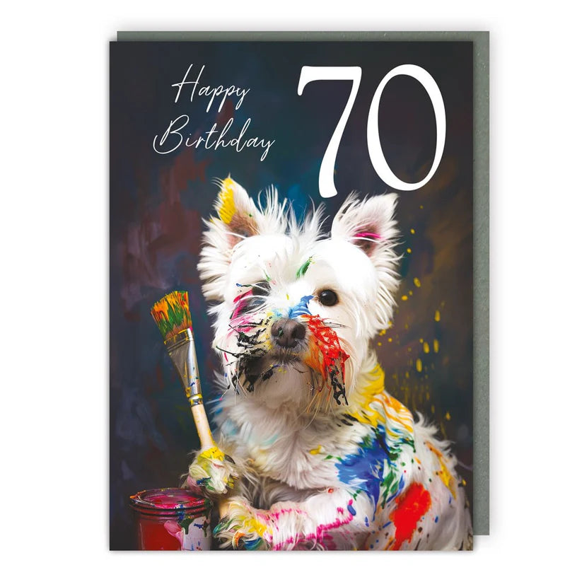 Painting Westie 70 Birthday Card