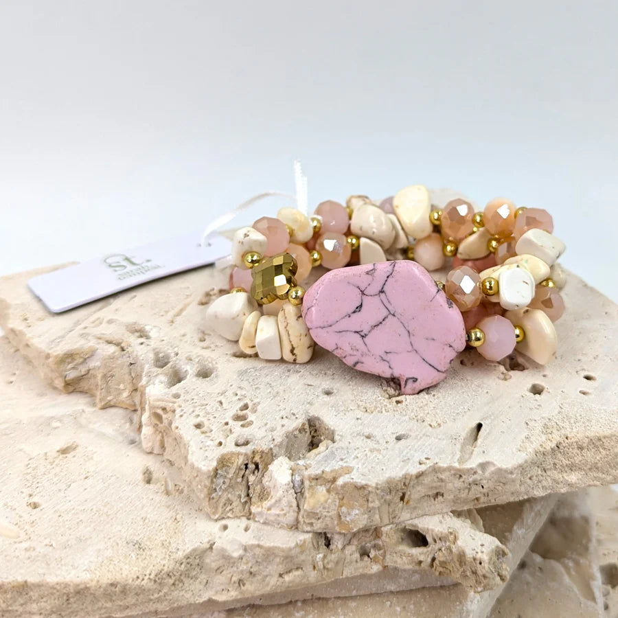 Pink Multi Stones Bracelet Stack