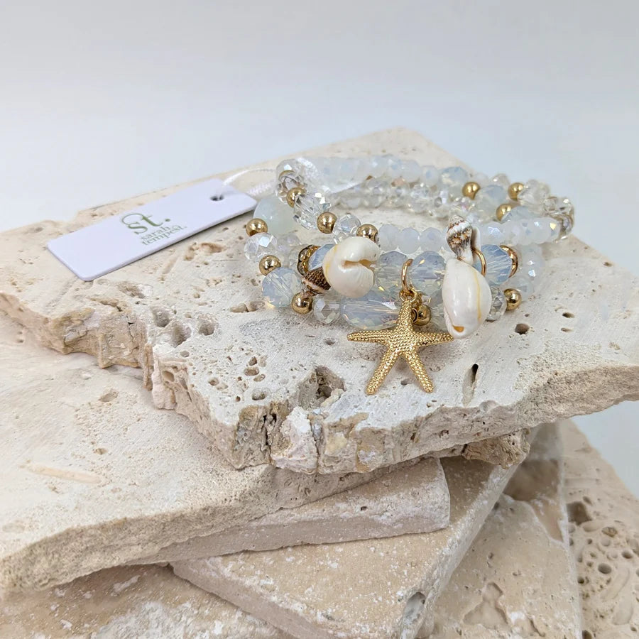 Clear Shell & Starfish Bracelet Stack