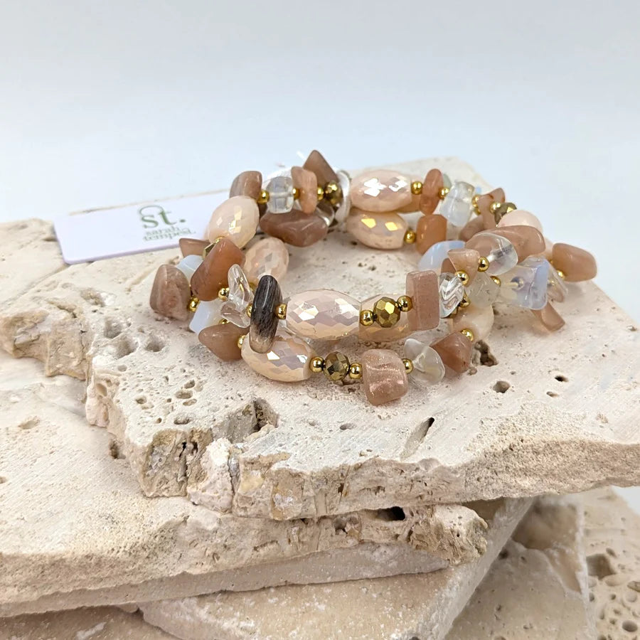 Neutral Oval Stones Bracelet Stack