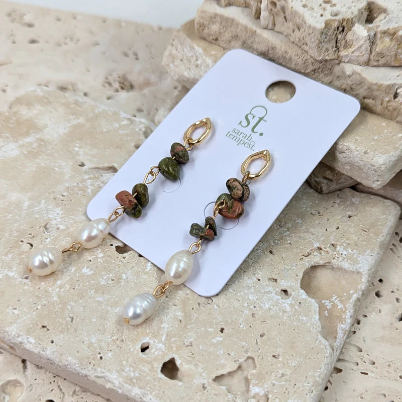 Stone & Pearly Drop Earrings