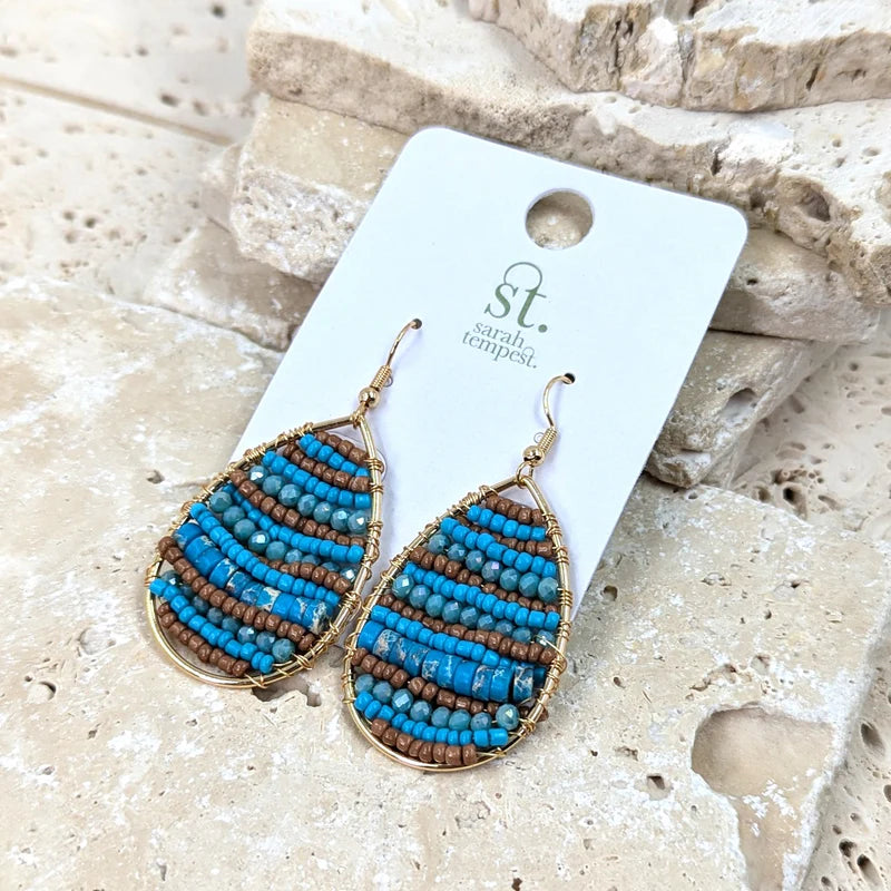 Turquoise & Taupe Beaded Earrings