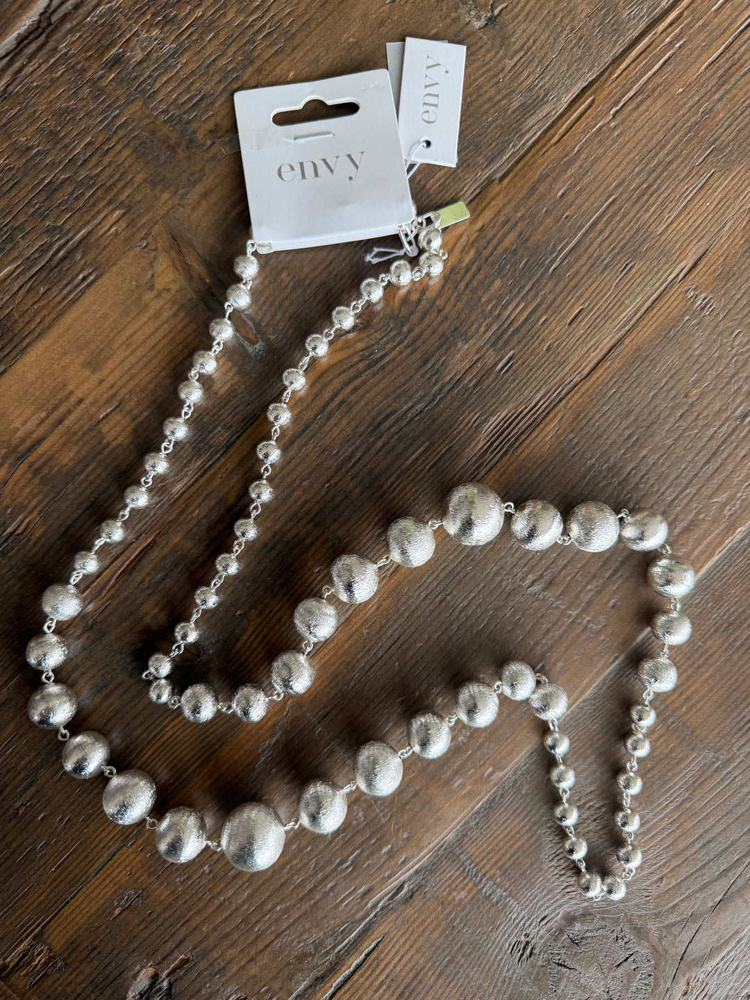 Silver Textured Balls Long Necklace