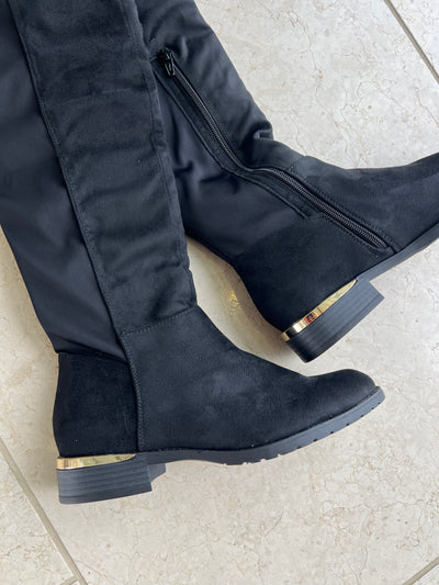 Black Suedette Knee High Boots