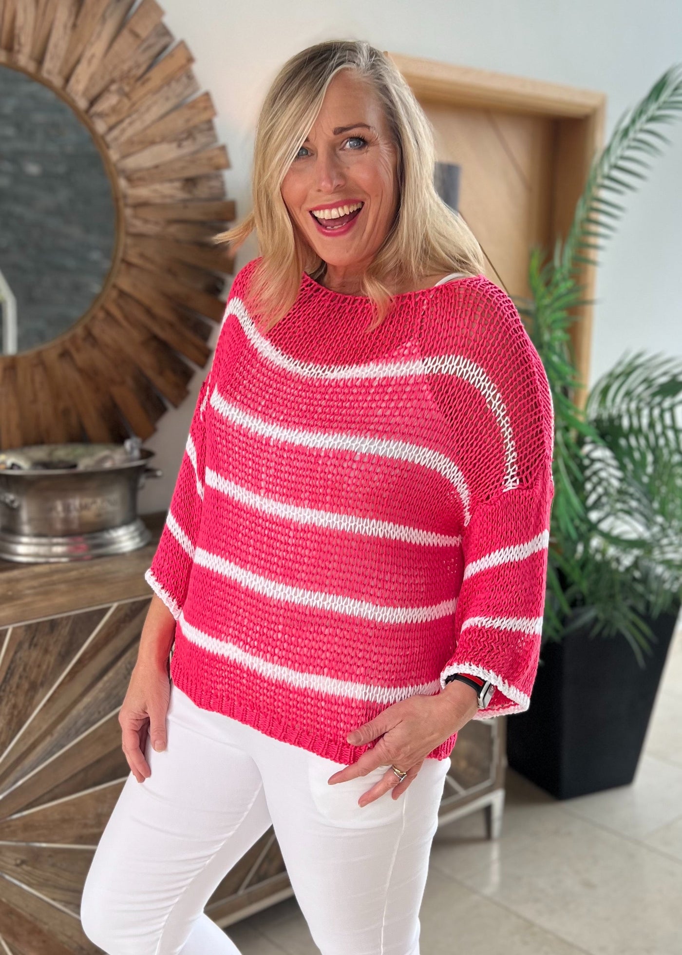 Pink & White Stripe Crochet Top