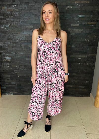 Pink Patterned Slinky Jumpsuit