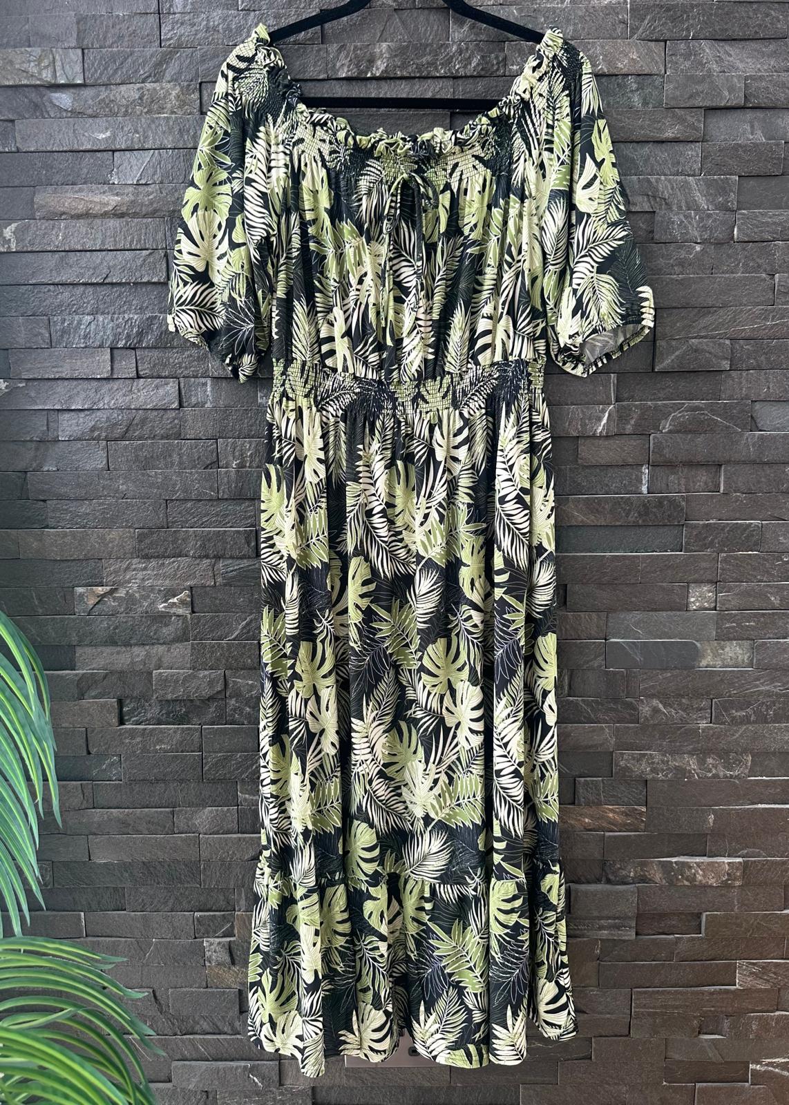 Leaf Print Midaxi Dress