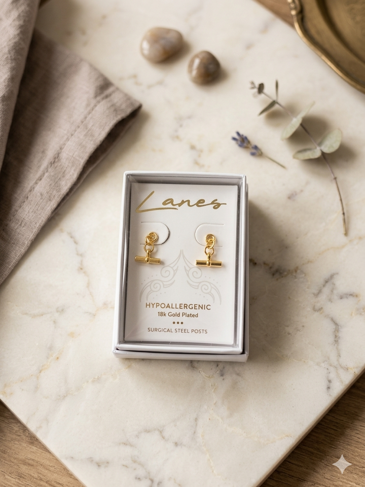 Gold T-Bar Drop Earrings