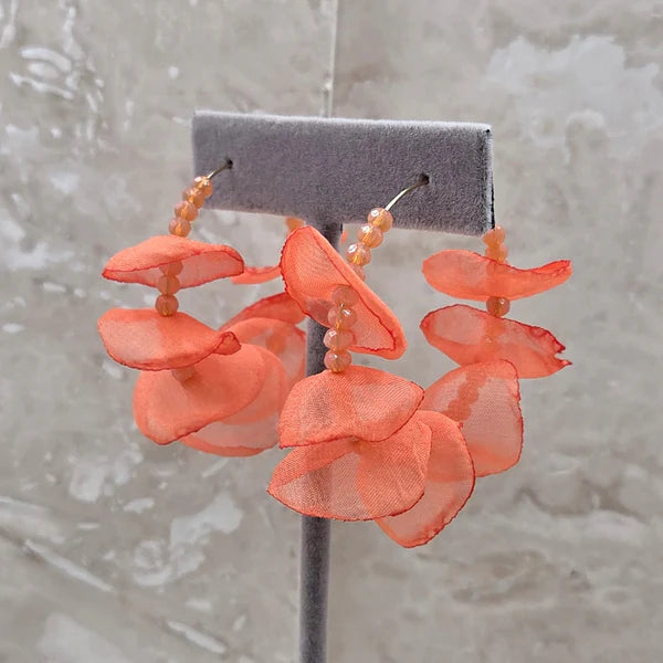 Orange Mesh Flower Hoop Earrings