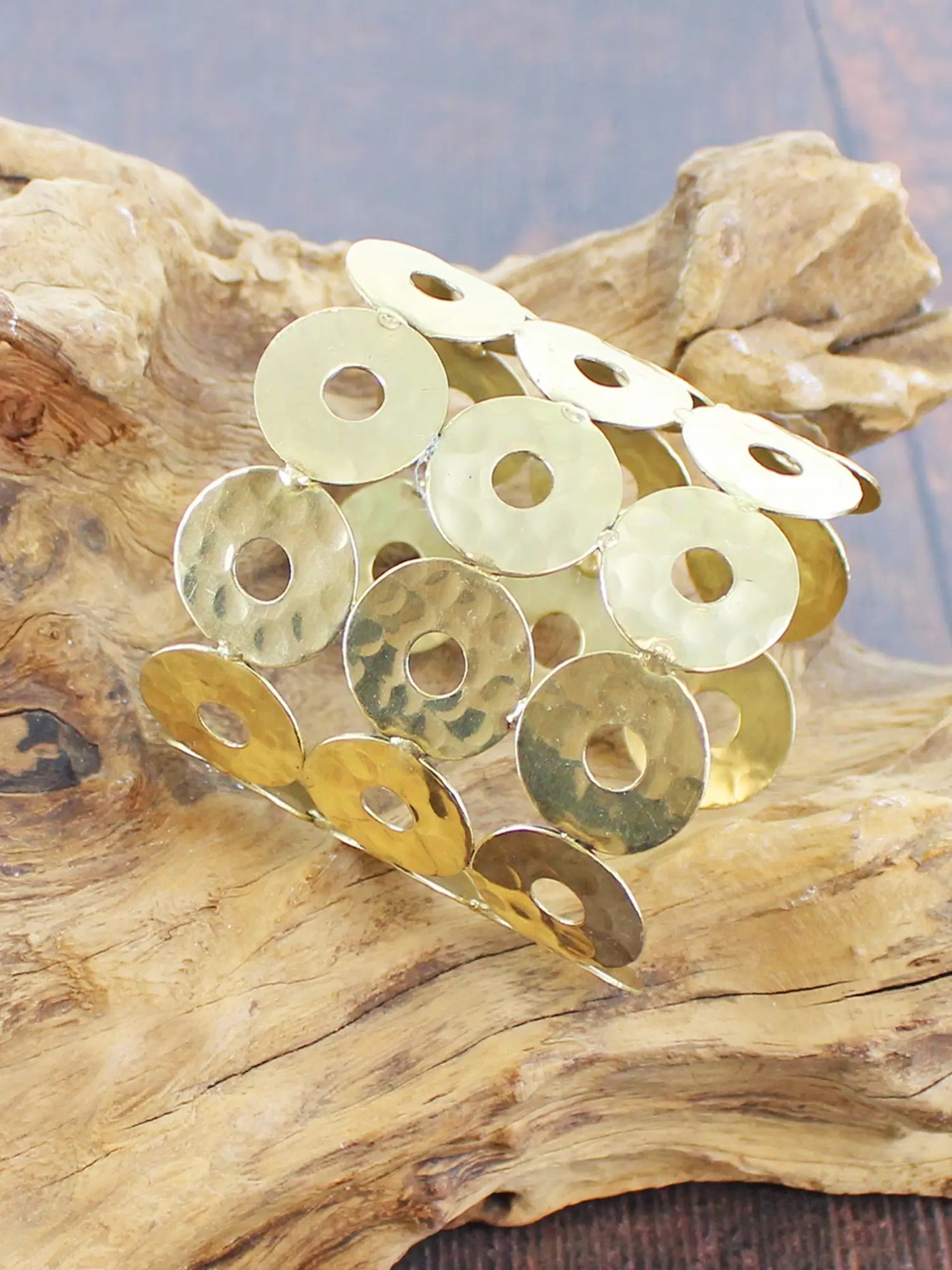 Gold Hammered Discs Cuff Bracelet
