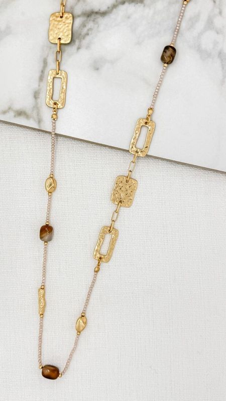Gold & Natural Multi Bead Long Necklace