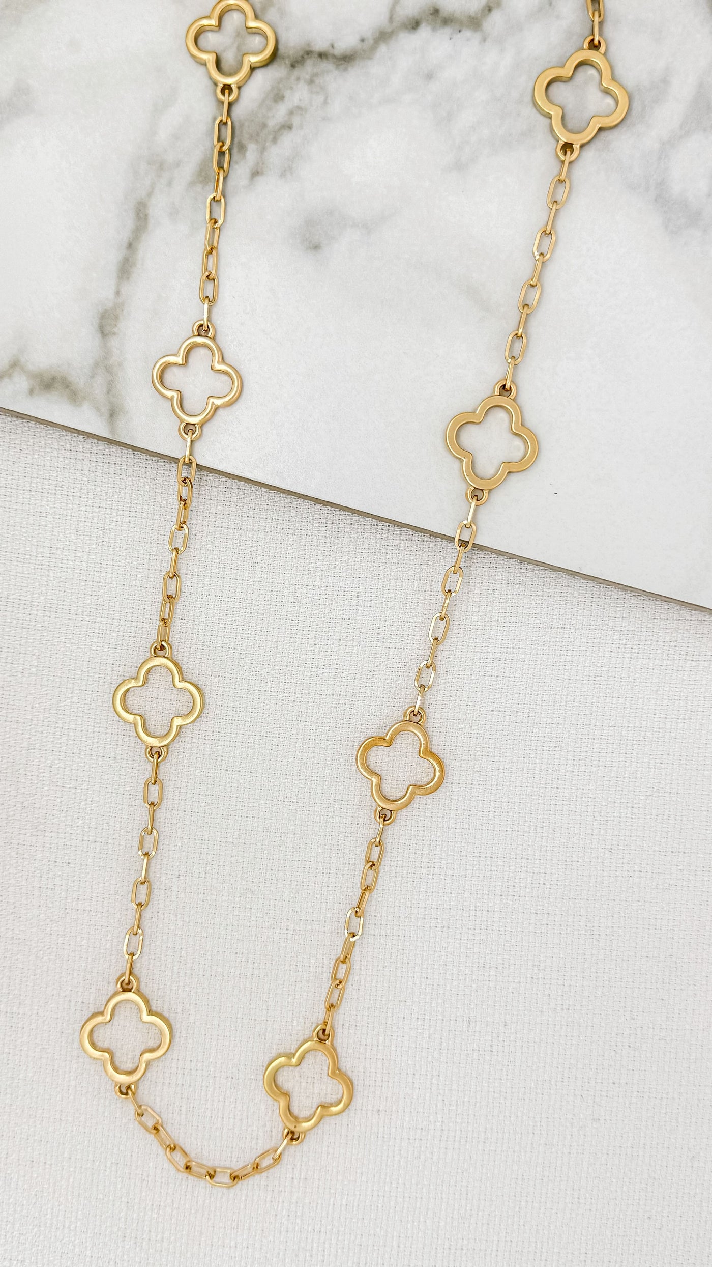 Gold Hollow Clover Long Necklace