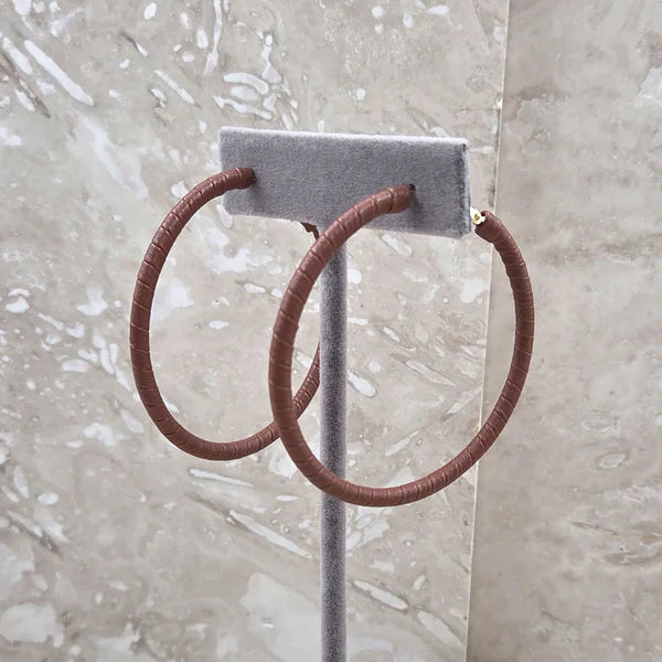 Tan PU Wrapped Hoop Earrings