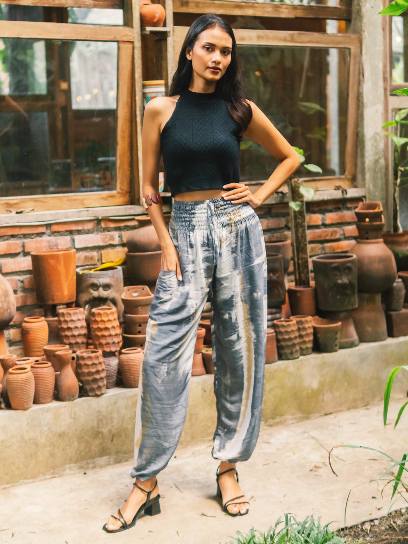 Grey Tie Dye Bali Trousers