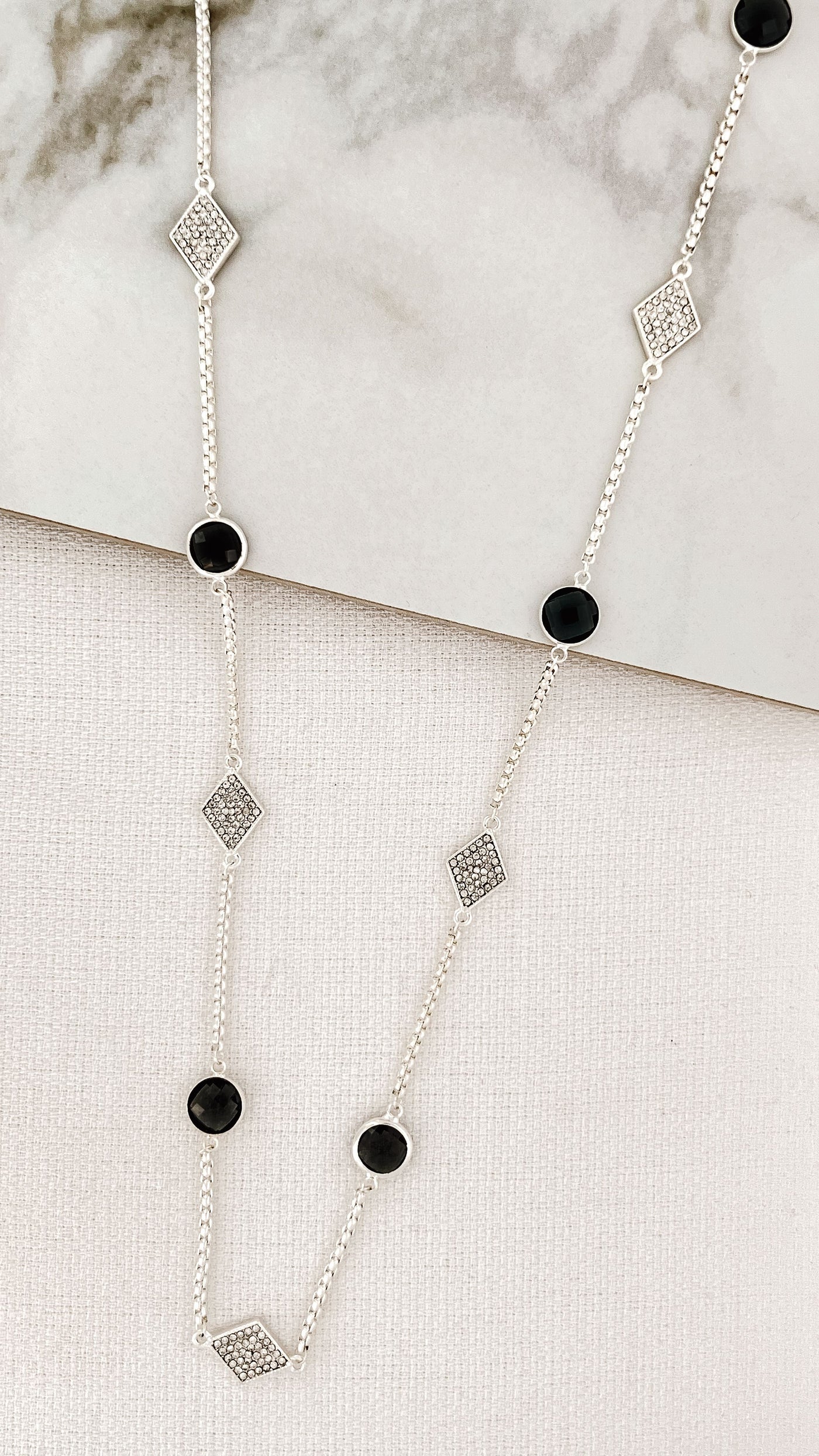Silver Diamante & Black Necklace