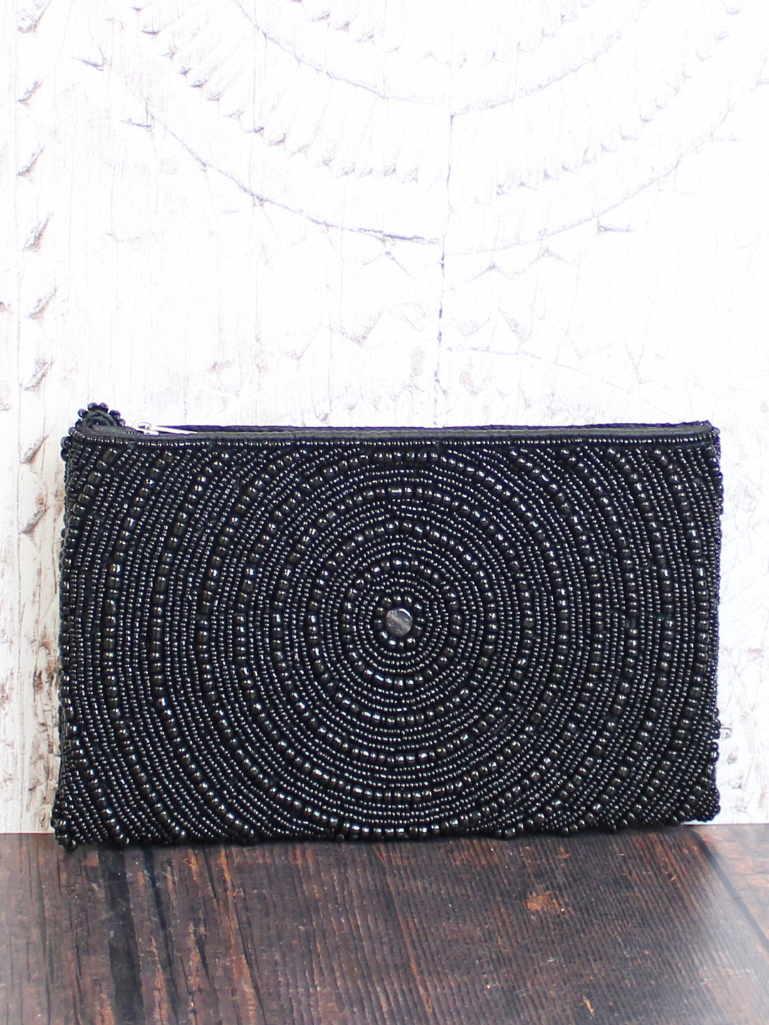Black Beaded Small Pouch Bag