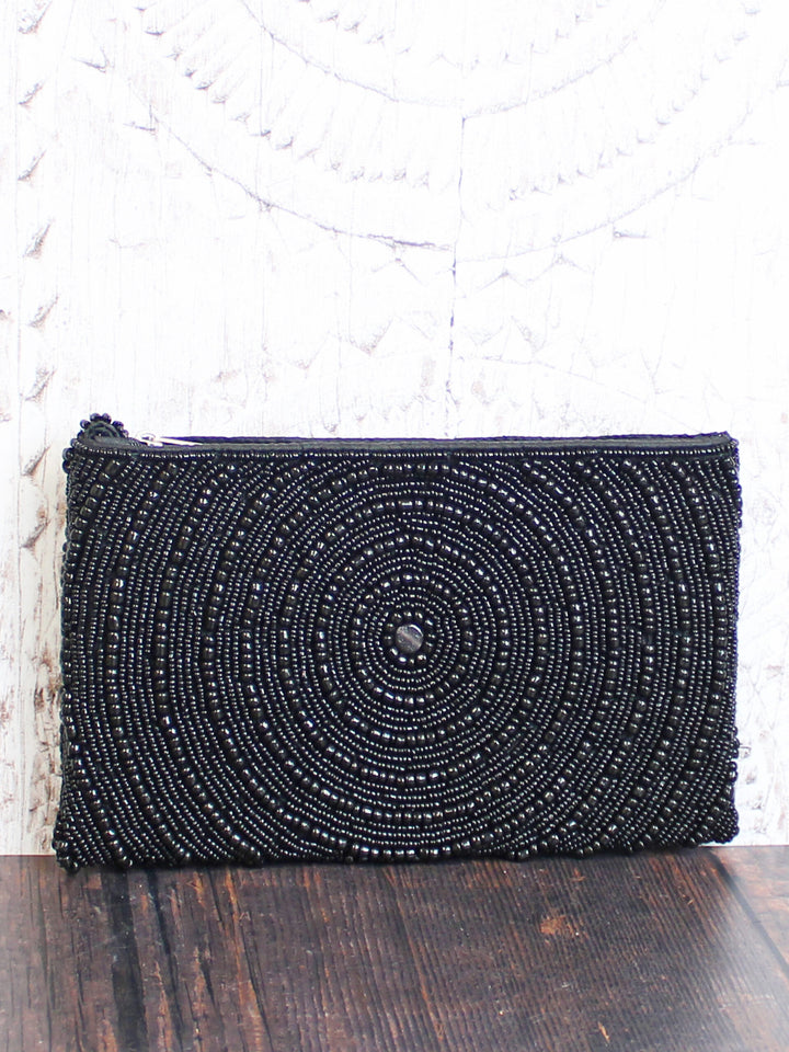 Black Beaded Small Pouch Bag