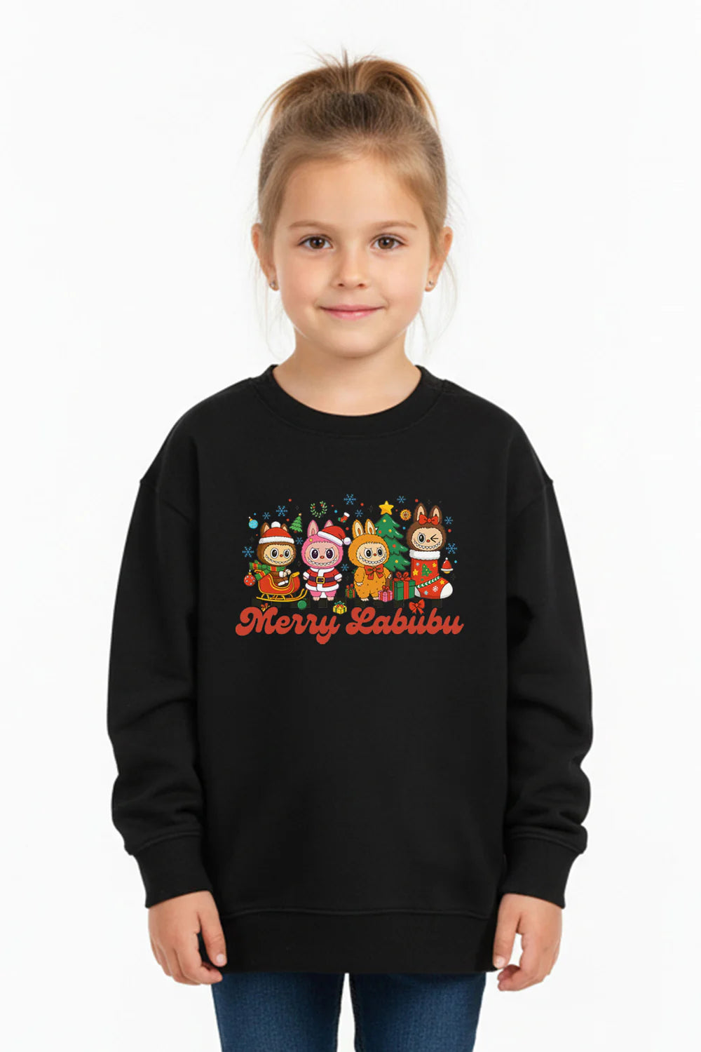 Black Kids Xmas Labubu Jumper