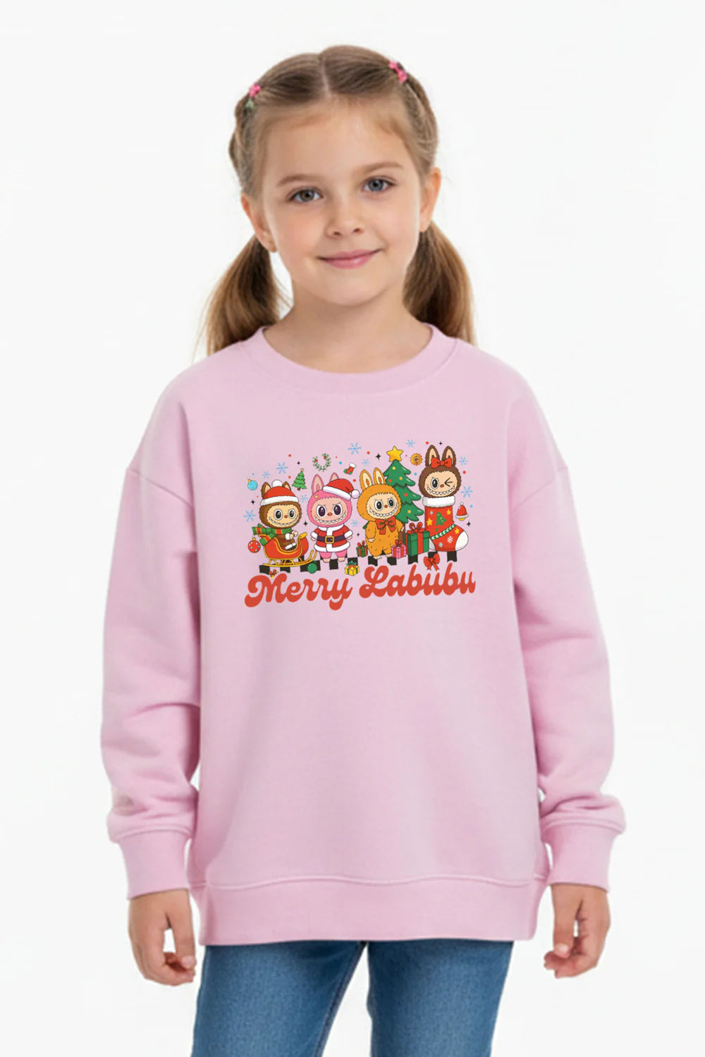 Pink Kids Xmas Labubu Jumper