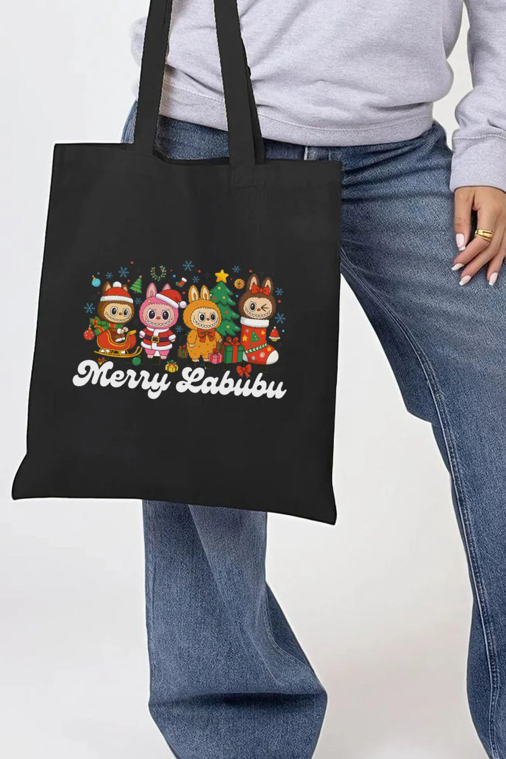 Black Xmas Labubu Tote Bag