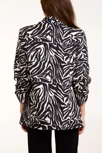 Zebra Ruched Sleeve Blazer