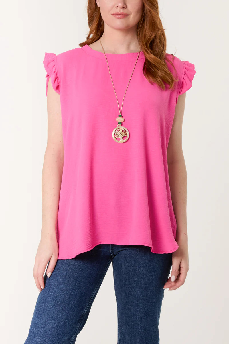 Fuchsia Frill Top & Necklace Set