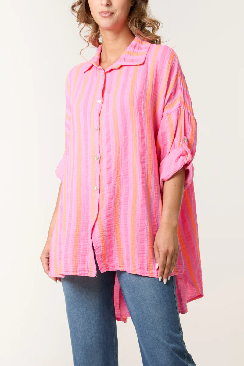 Pink Cheesecloth Striped Shirt