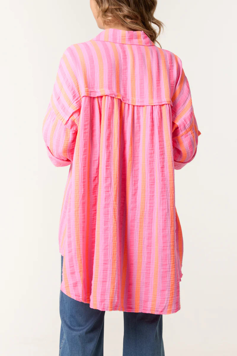 Pink Cheesecloth Striped Shirt
