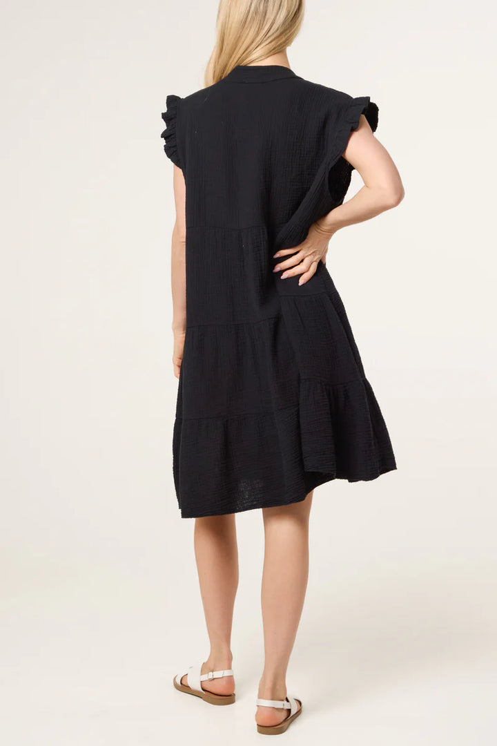 Black Cheesecloth Frill Dress