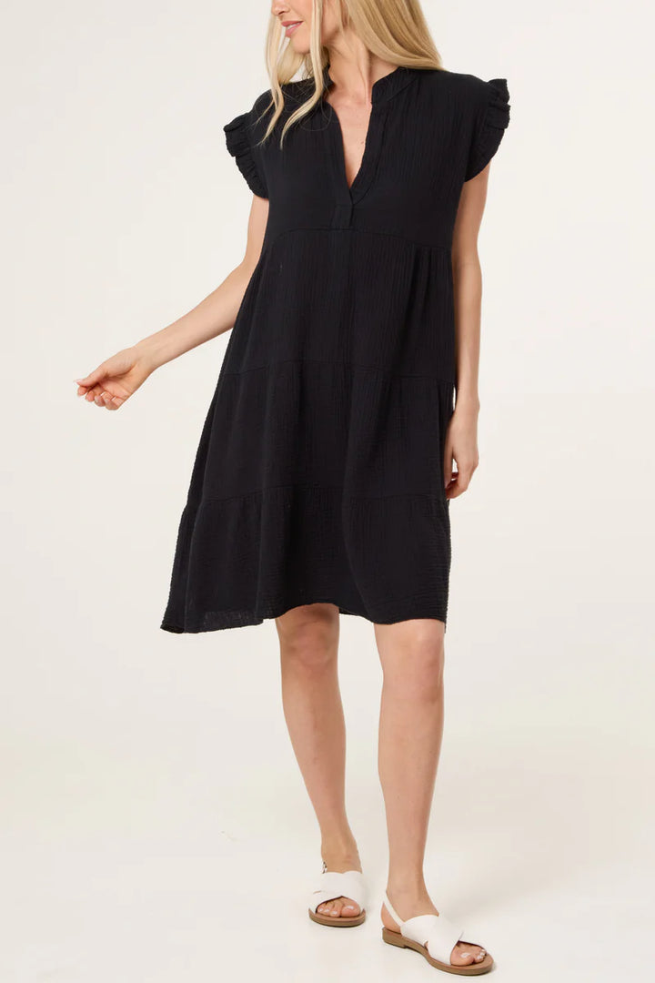 Black Cheesecloth Frill Dress