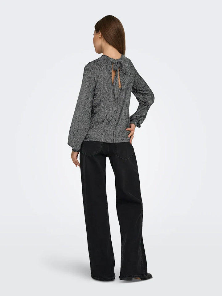 ONLY Silver Stripe Glitter Bow Top