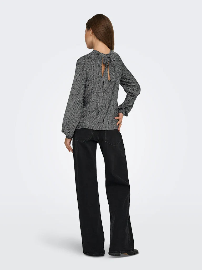 ONLY Silver Stripe Glitter Bow Top